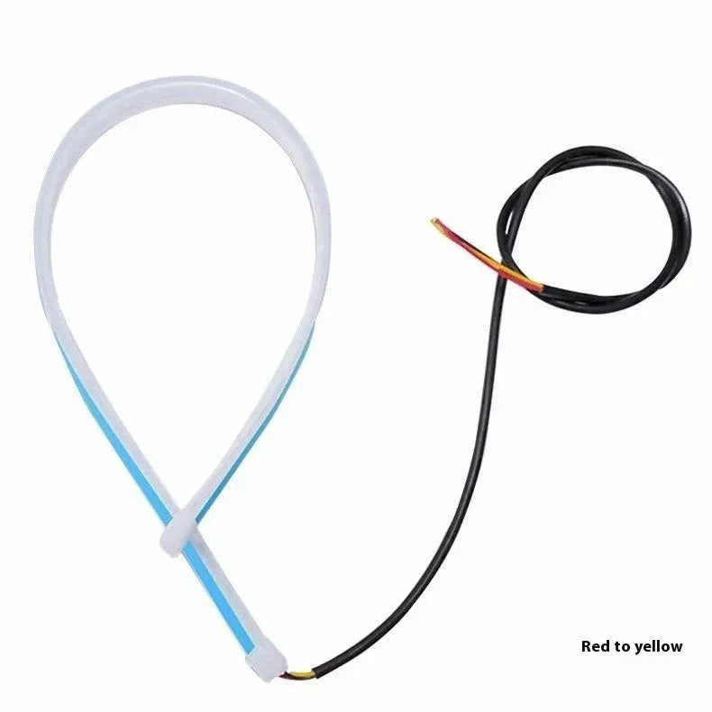 Motorcycle running water ambience light strip showing colour transition effects in PVC housing with length options
