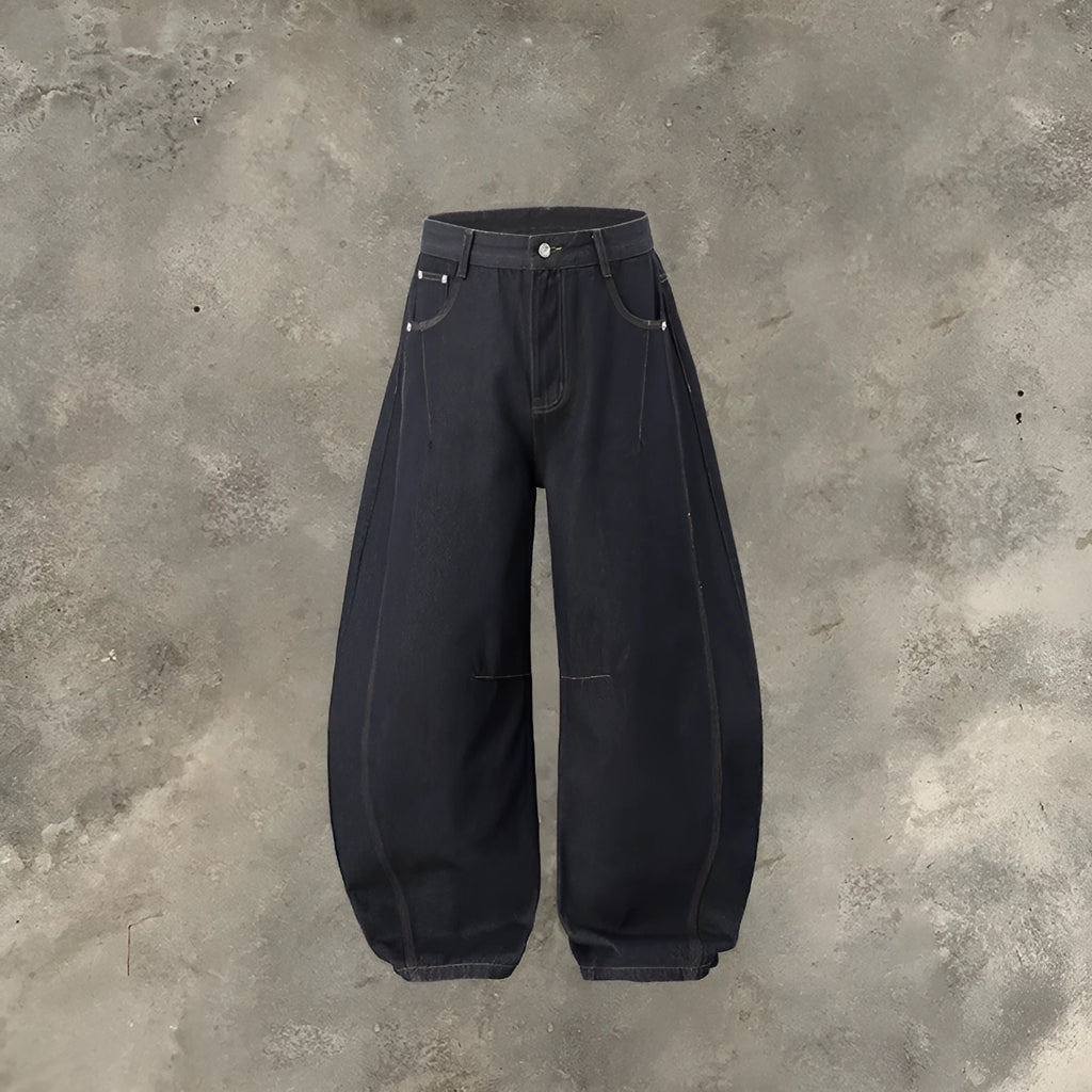 Men's wide leg denim trousers in original cow colour with mid waist construction