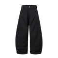 Men's black pleated casual trousers with wide-leg loose-fitting design in cotton fabric
