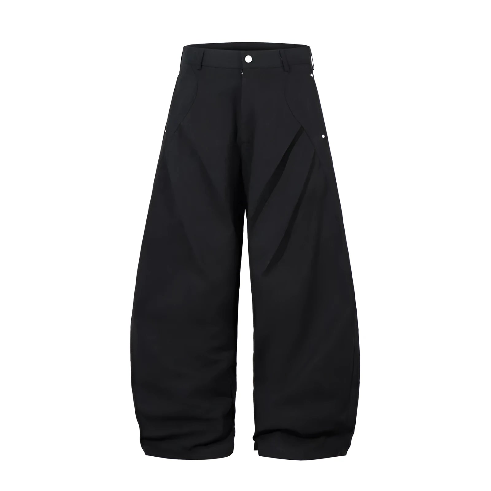 Men's black pleated casual trousers with wide-leg loose-fitting design in cotton fabric