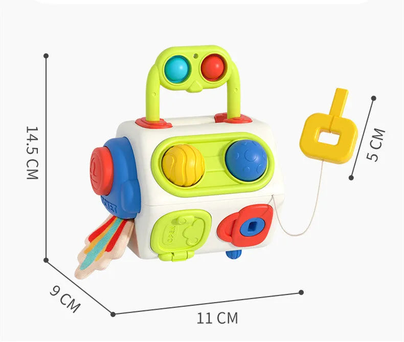 9-in-1 busy cube baby toddler toy, plastic Montessori sensory fidget busy board, 12.5 x 10 x 11cm