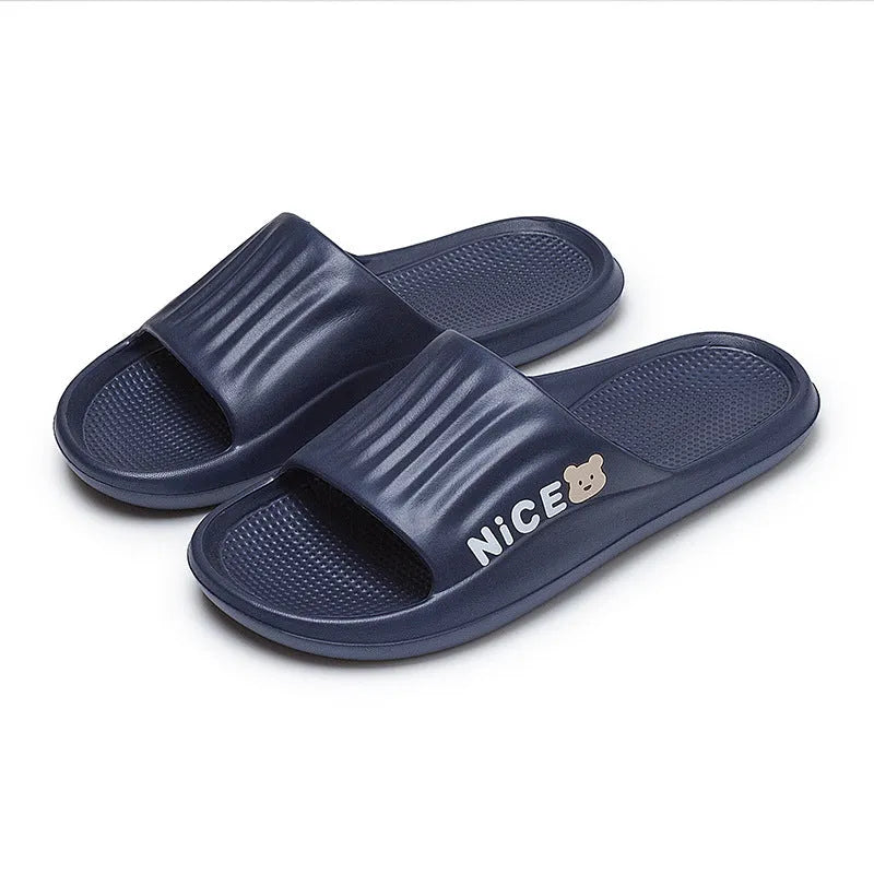A pair of EVA flip flop slippers with a cartoon pattern, shown in one of six available colours.