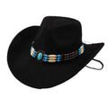 Western cowboy wide brim faux fur top hat in black with dome crown and average size 58cm for sun protection