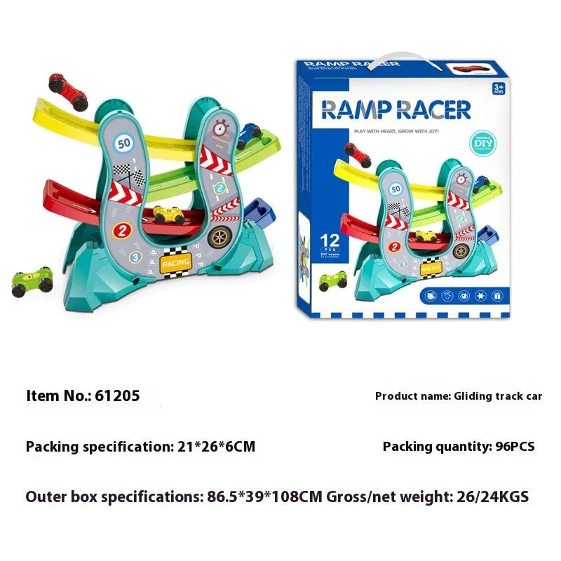 Gliding toy rail car in classic fast style, plastic construction, blue colour option