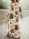 Santa Claus printed long sleeve polyester dress with leather stitching, black colour, front view