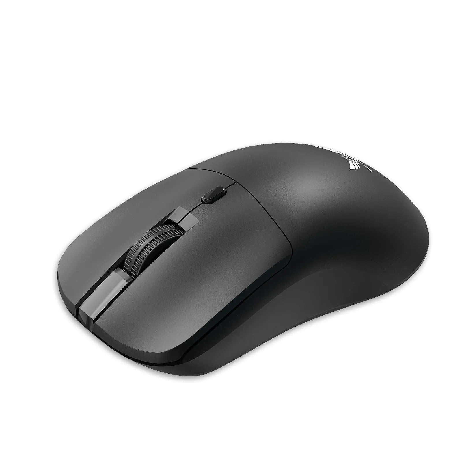 Black wireless mouse with three programmable audio buttons for laptop computers