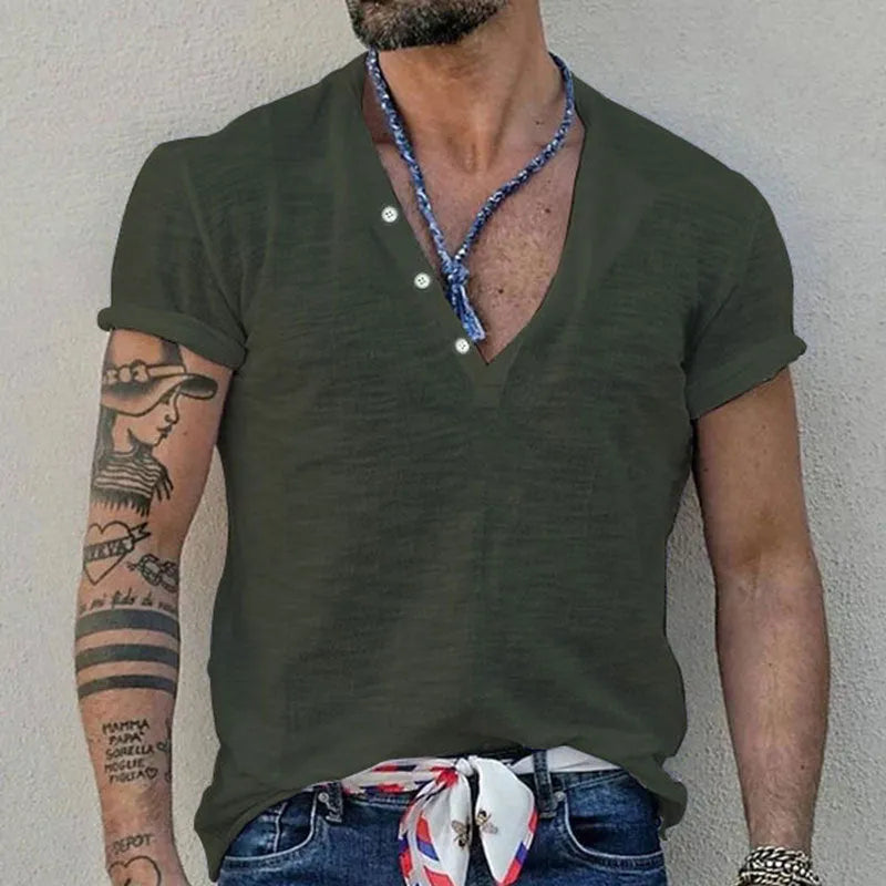 Men's casual solid colour slim-fit short sleeve t-shirt in polyester, colour option shown