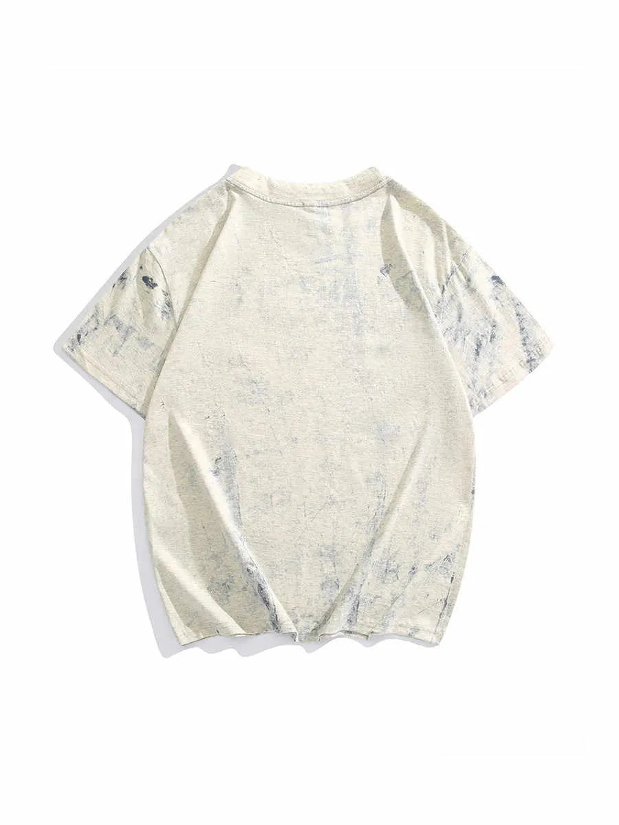 Grey tie dye printed T-shirt with full body pattern and loose fit