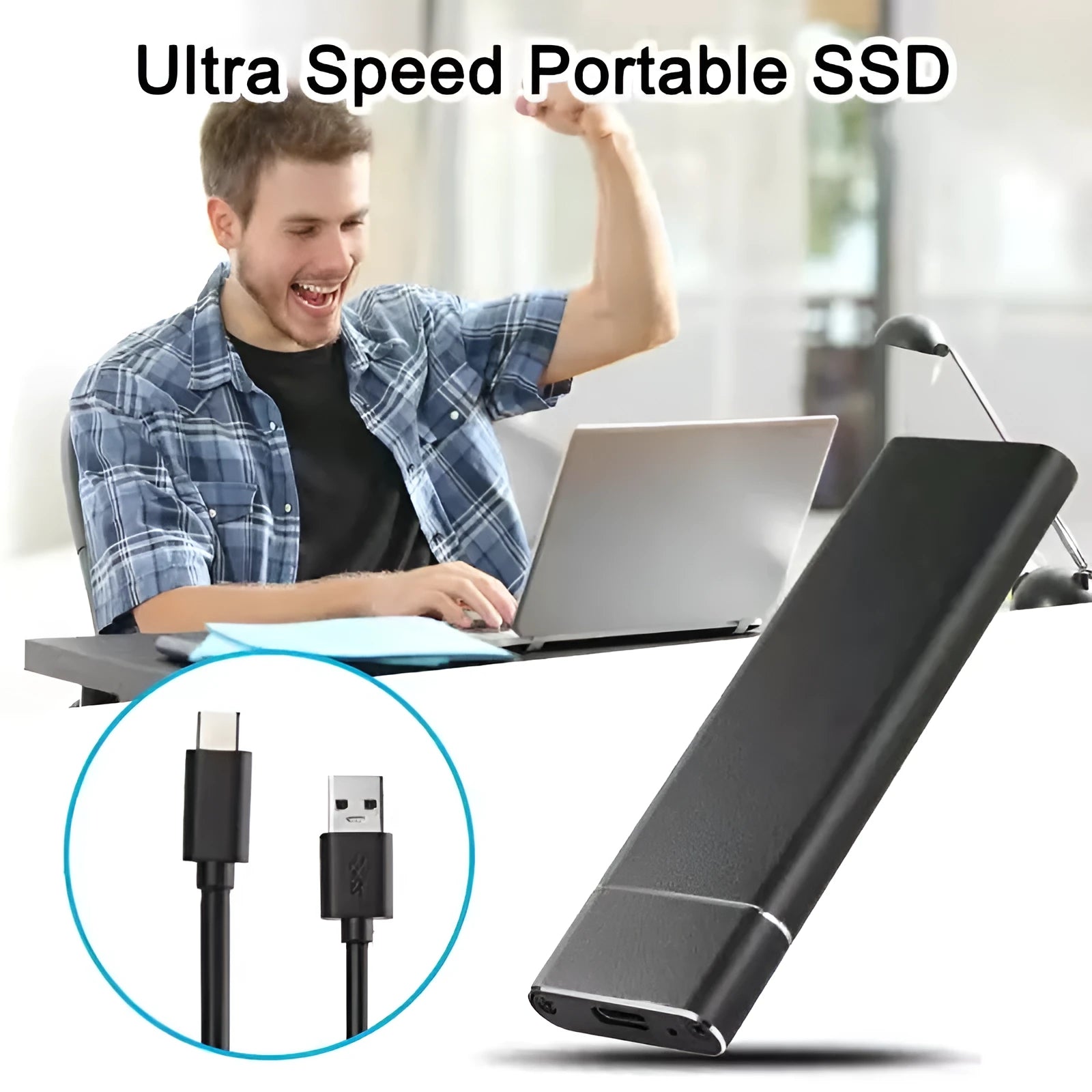 Portable external USB hard disk with a metal shell, shown in multiple colour options: black, blue, orange, red, and silver.