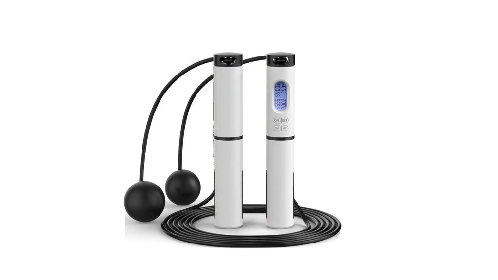 Cordless skipping rope with counter and smart balls in blue or black plastic for home fitness