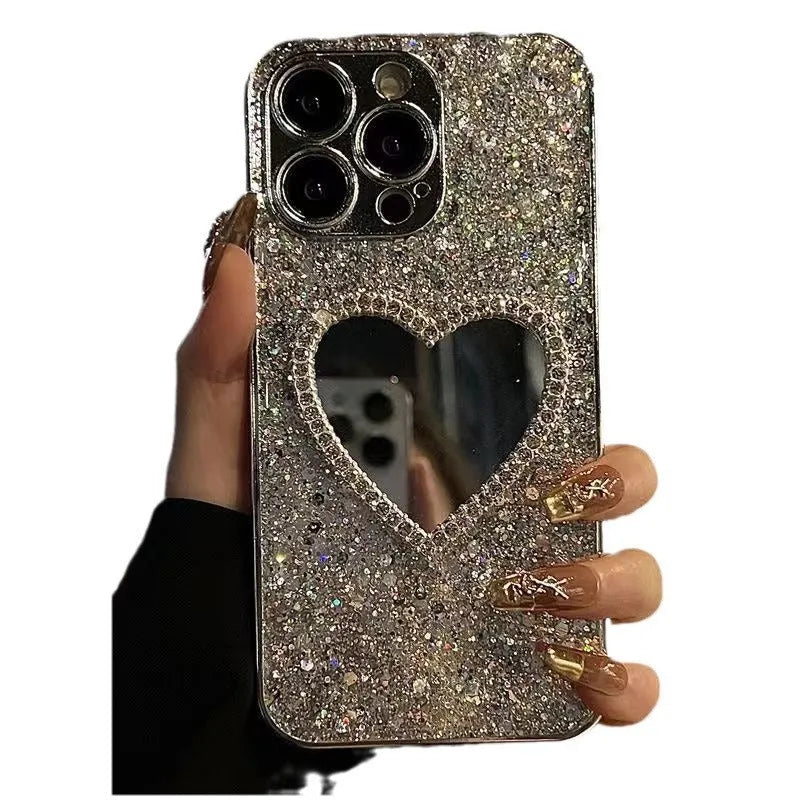 Electroplated glitter epoxy acrylic phone case with sequined mirror finish for iPhone models