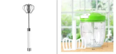 Semi-automatic stainless steel egg beater whisk with hand pressure rotating mechanism in silvery colour