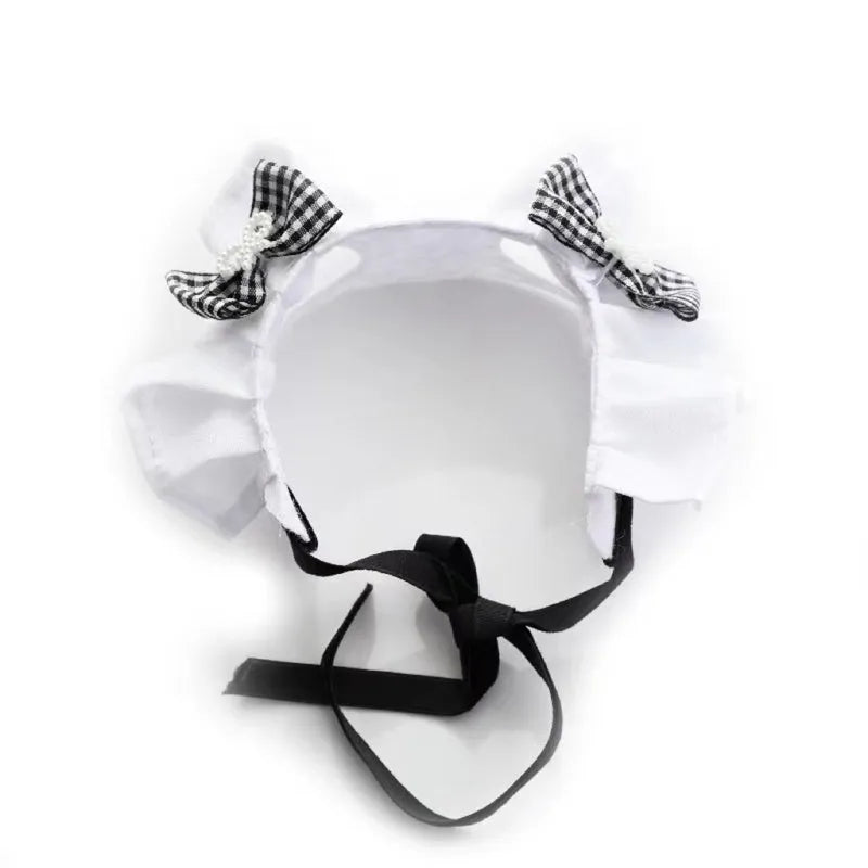 Cat costume dress set with headpiece and skirt in black maid style for adult cats