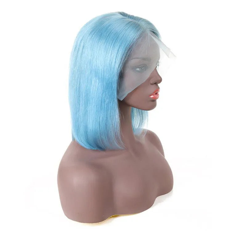 Green human hair short bob wig with machine-made cap, 613 color, available in 8 to 14 inch lengths