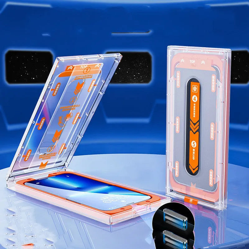 Anti-peep tempered glass screen protector for iPhone with dust-free applicator and electroplated HD coating