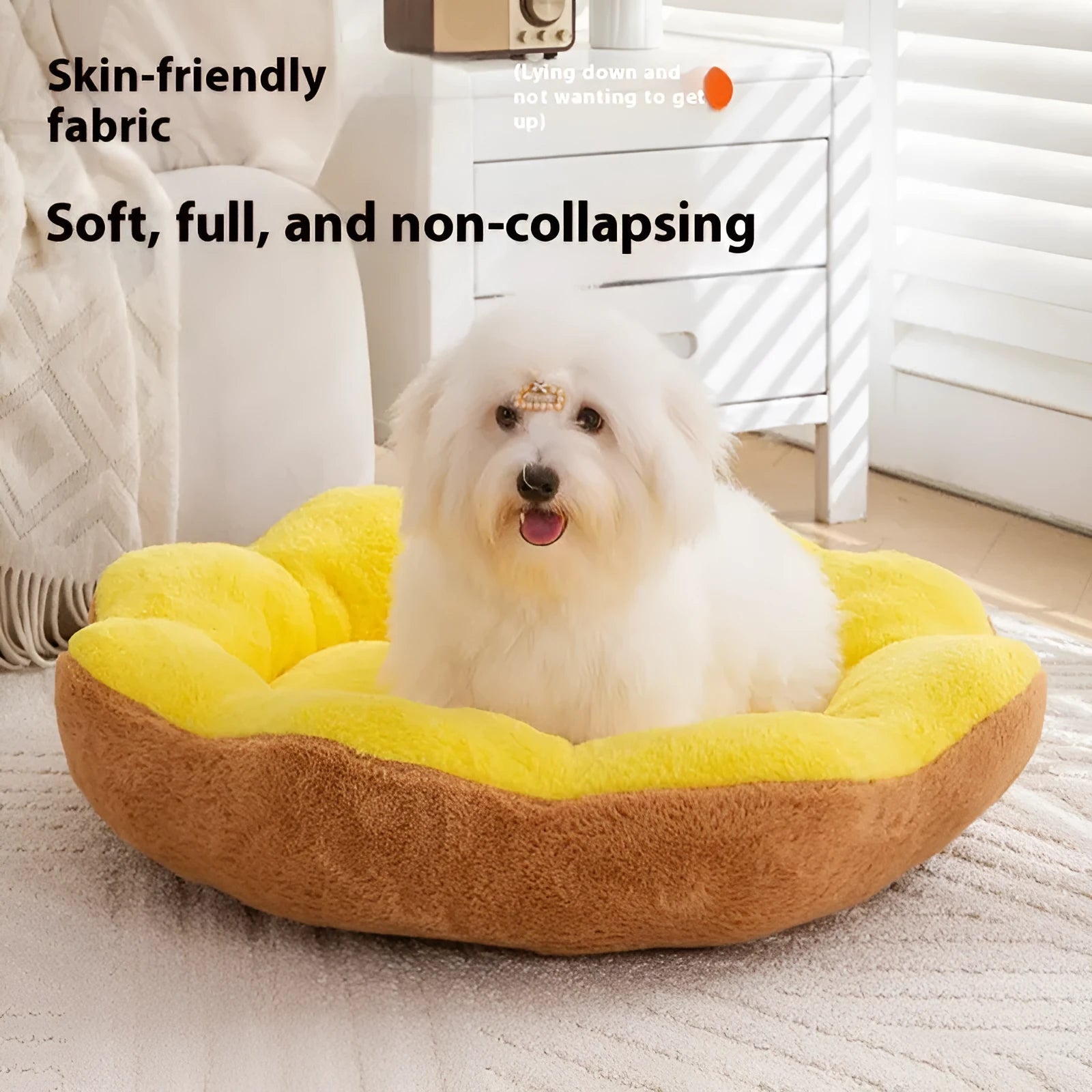 Rabbit plush round pet bed with detachable nest in brown grey colour for cats