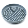 Silicone slow feeder dog bowl with textured ridges, shown in a choice of colours including beige and charcoal ash.