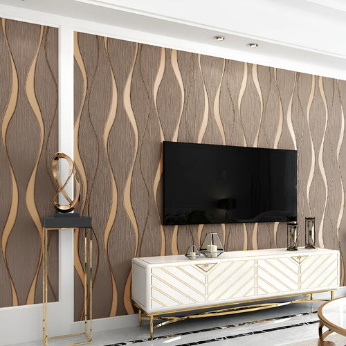 Roll of grey 3D curve stripe decorative wallpaper with velvet texture for video backdrops