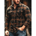 Men's plaid printed fleece-lined pocket shirt in CS085 colour, cardigan style, long sleeves, loose fit