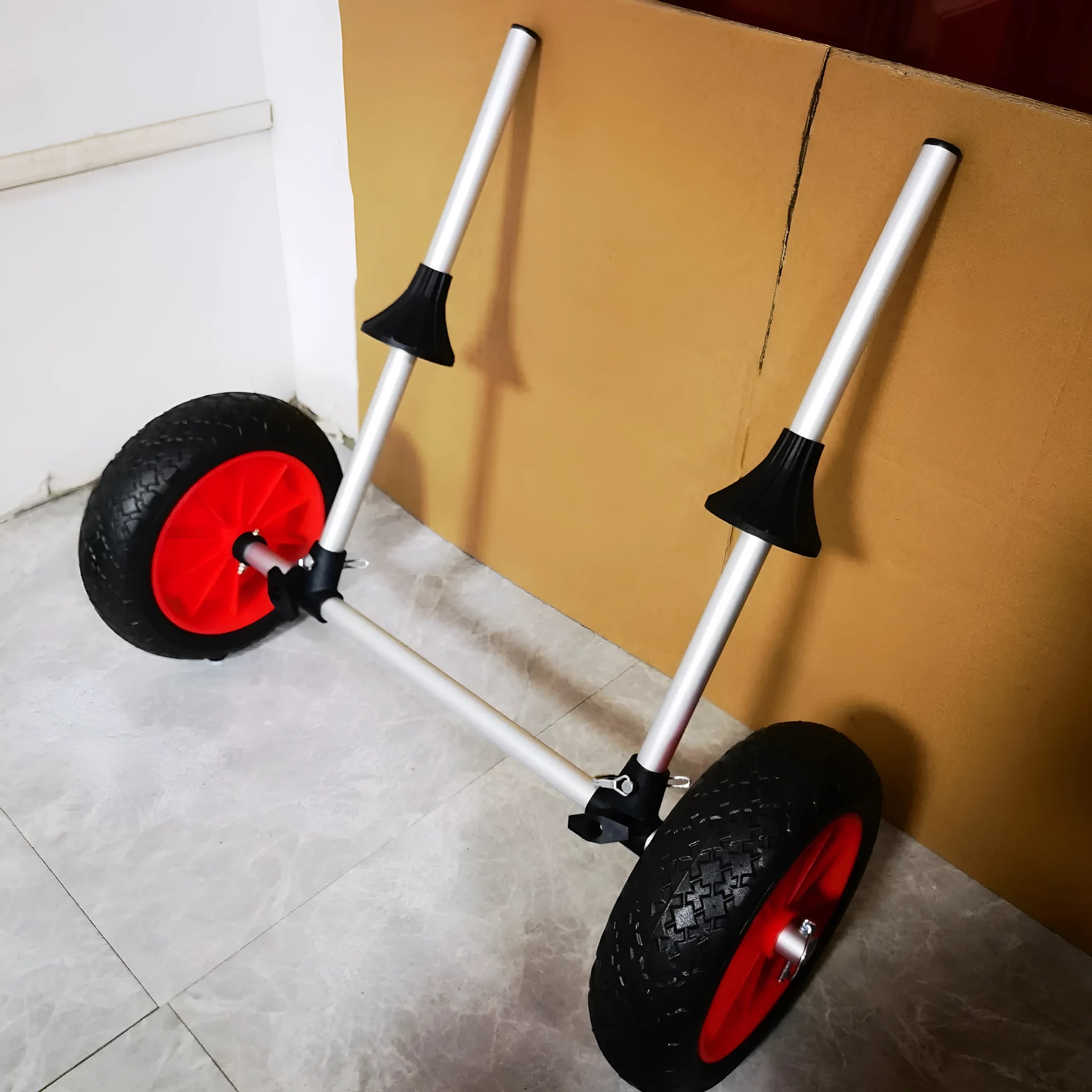 Foldable aluminium beach trailer cart with upright pole for kayak and boat transport