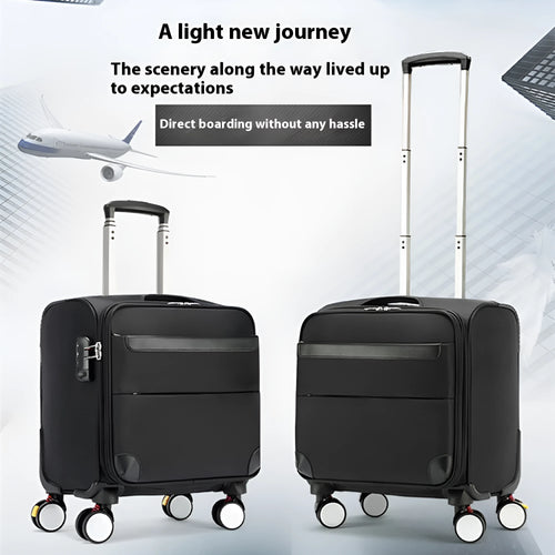 18 inch black Oxford cloth business suitcase with universal wheels and a draw bar box