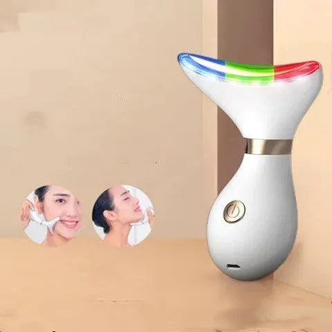 Tightening beauty instrument with USB charging and blue, green, and red light modes for home neck wrinkle care.