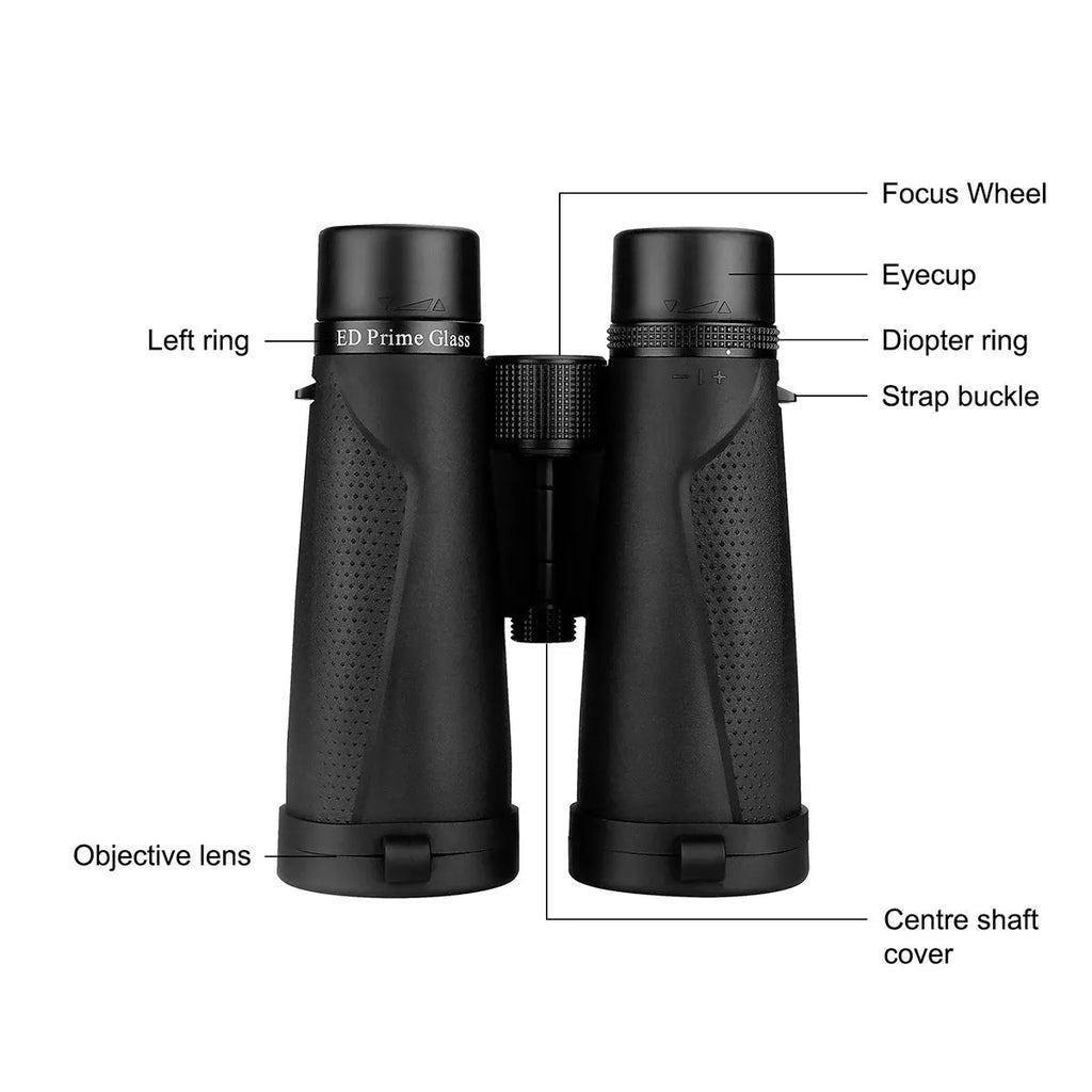 SV202 10x50 ED binoculars in black with magnesium alloy body, rubber armour, and twist-up eyecups