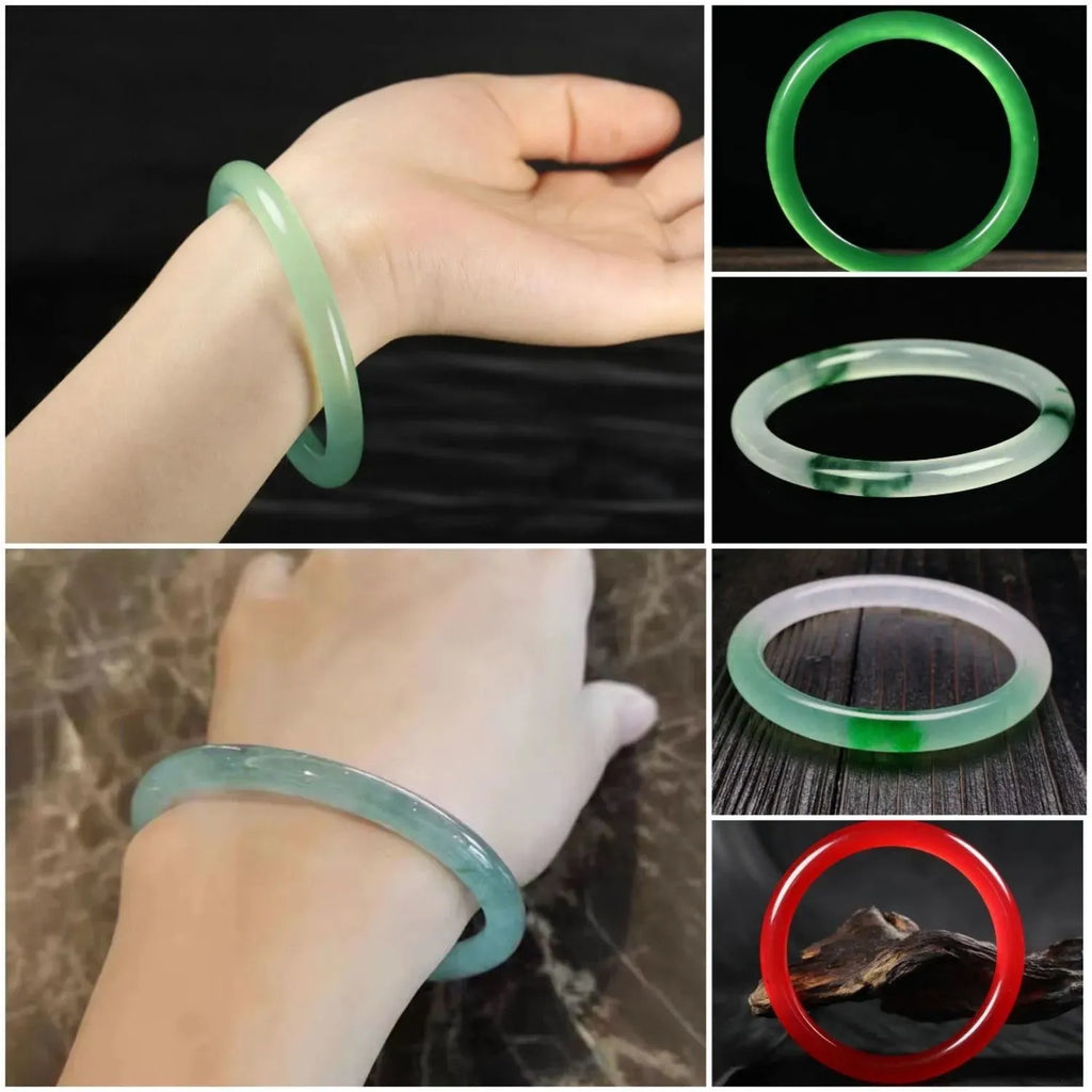 Jade bracelet with floating flower design and auspicious cloud patterns in green colour