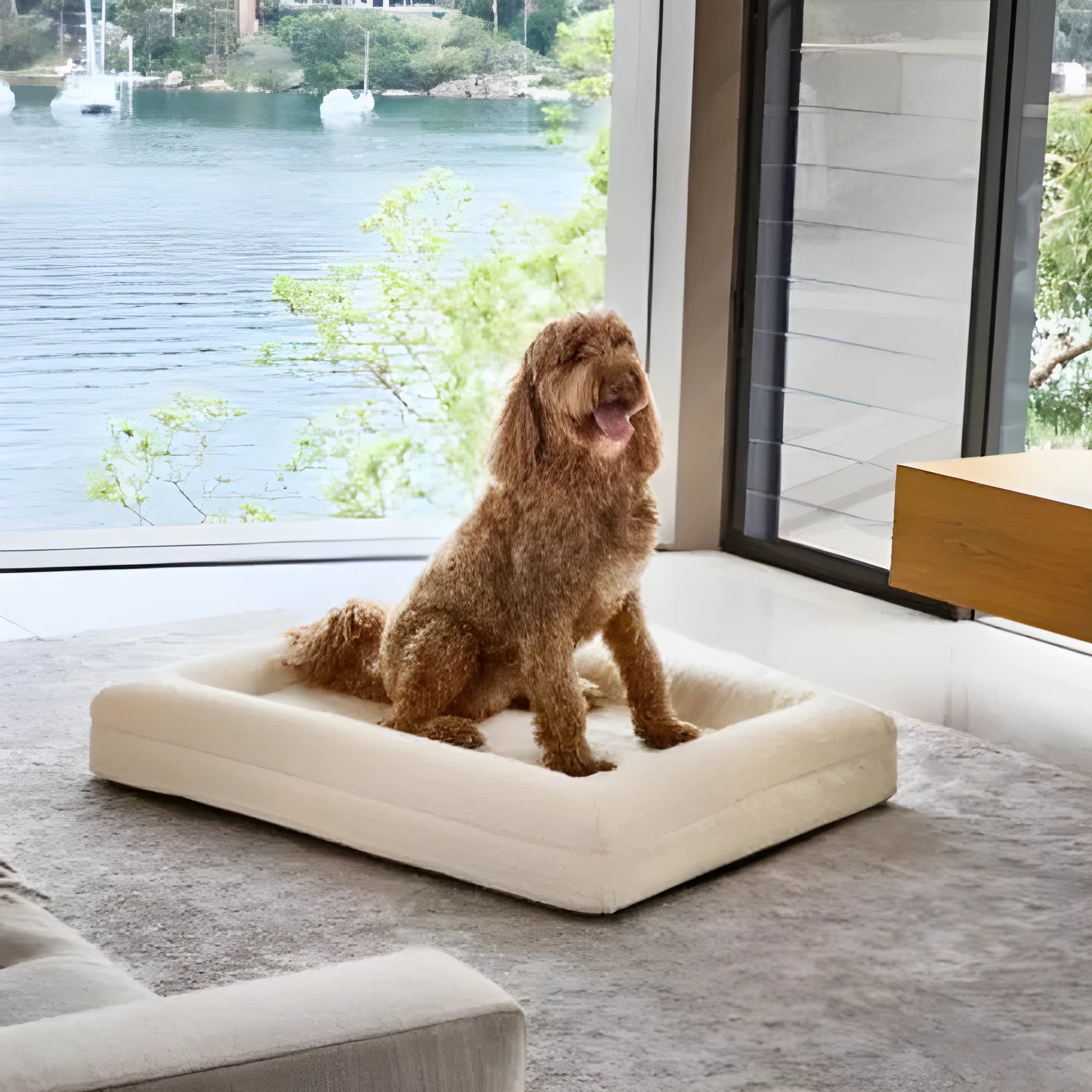 Rectangular pet sofa bed with thickened mattress in a fabric material, multiple sizes available for dogs