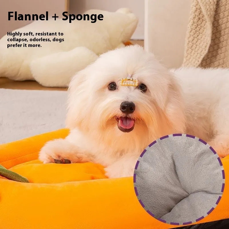 Removable washable dog mat in purple, brown, orange, and grey colours, shown in various sizes.