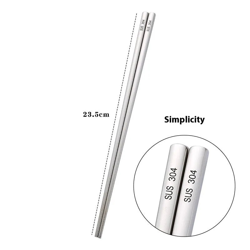 Pair of SUS 304 stainless steel square head chopsticks with solid colour modern simplicity design