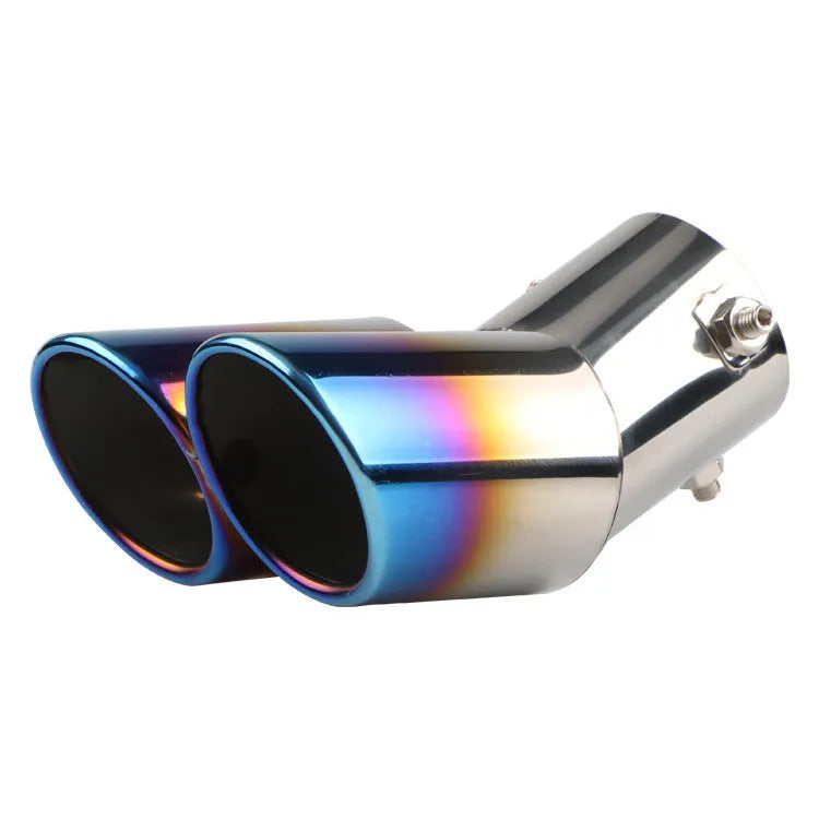 Stainless steel universal car exhaust tail pipe showing different finish options including silver black and baked blue