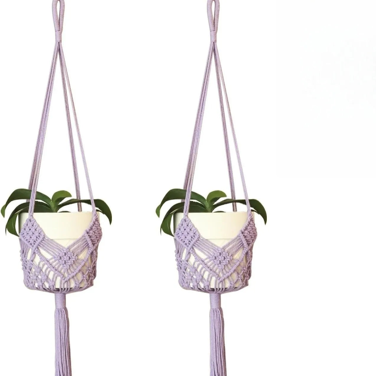 Hand-woven brown polyester cotton flower pot with a net pocket cord