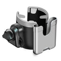 2-in-1 baby stroller cup holder in black and gray silicone and ABS material on handlebars
