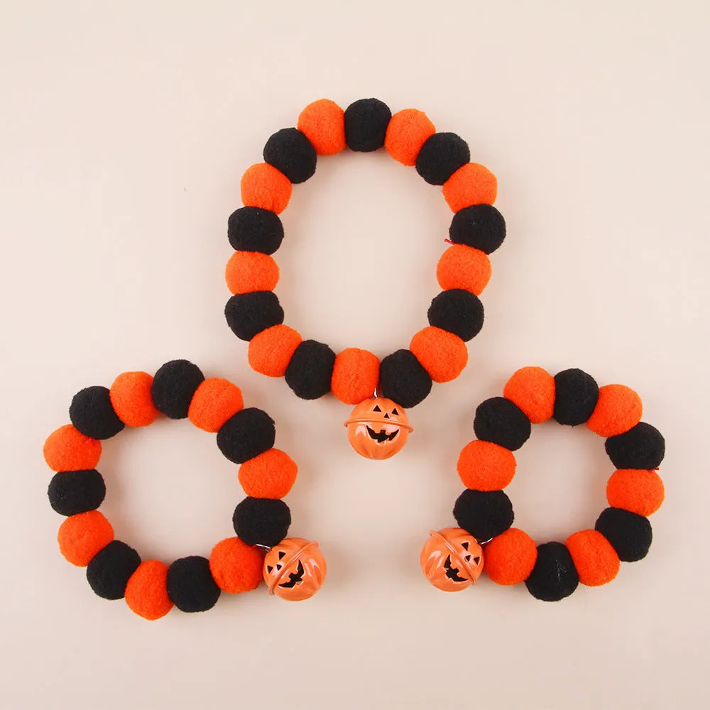 Orange halloween pumpkin cat collar with adjustable buckle and breakaway safety clasp