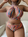 Women's floral high waist bikini swimsuit in plus sizes for swimming activities