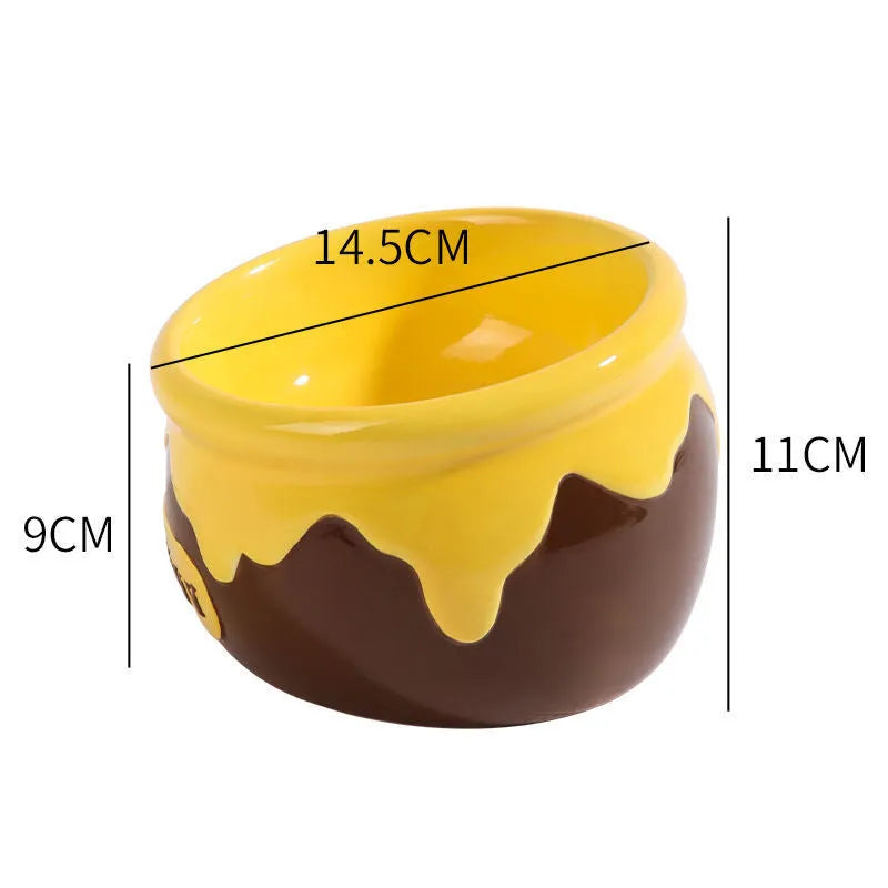 Ceramic cat bowl with high foot and oblique mouth design in beer style for cervical protection