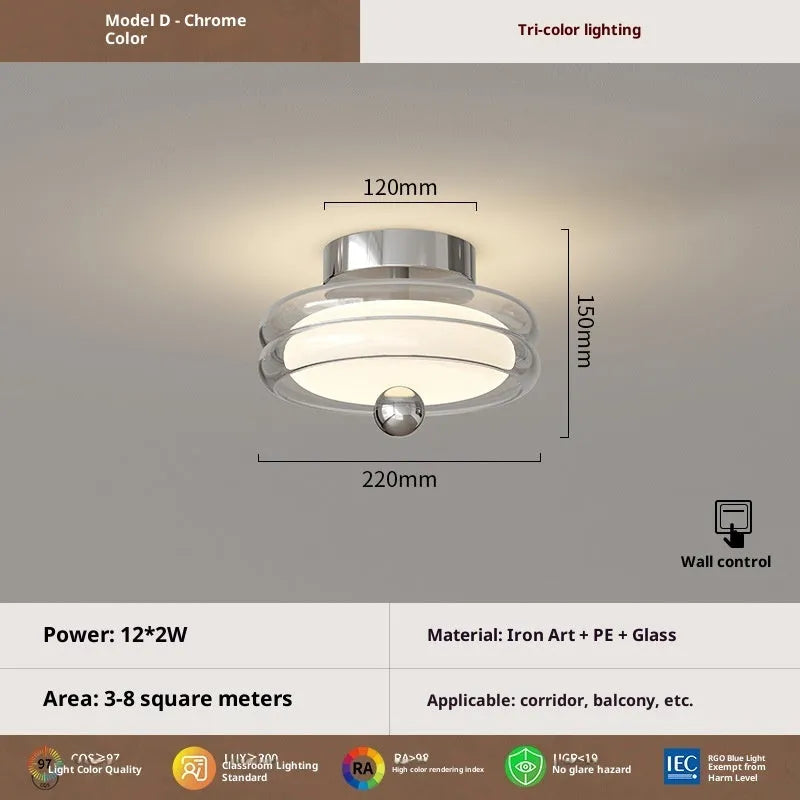 Antique glass ceiling lamp with remote control tricolor light for bedroom modern simplicity style