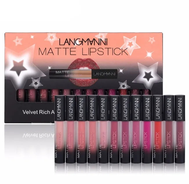 Langmanni matte lipstick set waterproof long-lasting velvet 12 pieces 6ml each