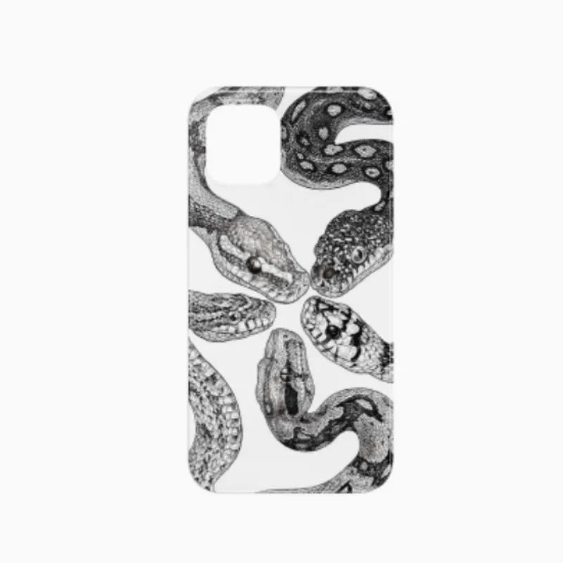 Black and white retro python illustration half-covered frosted hard shell phone case for iPhone 15 Pro Max