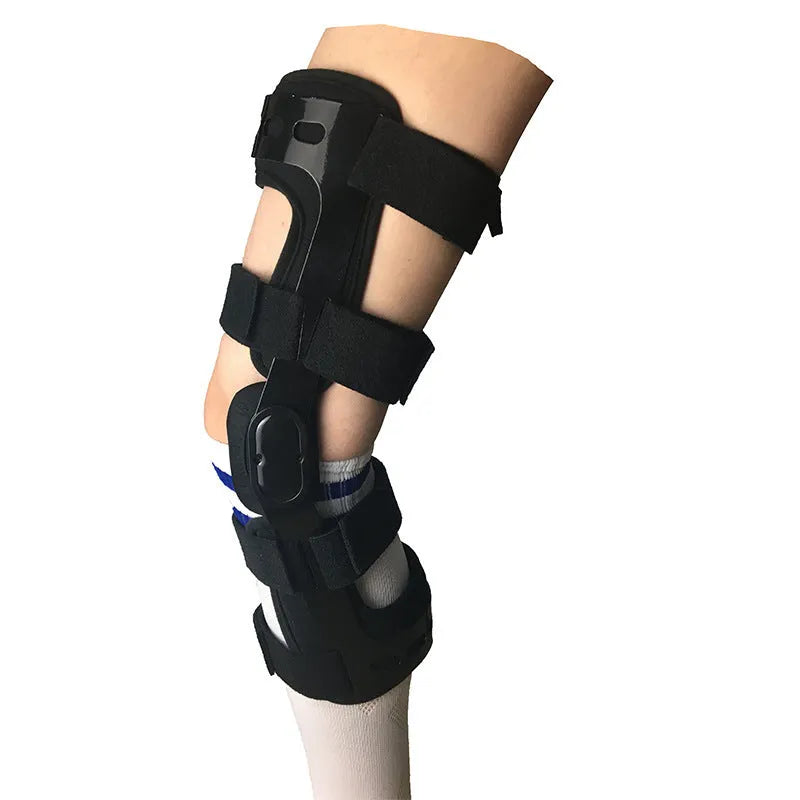 Black anterior ligament knee pad with metal frame support in multiple size options