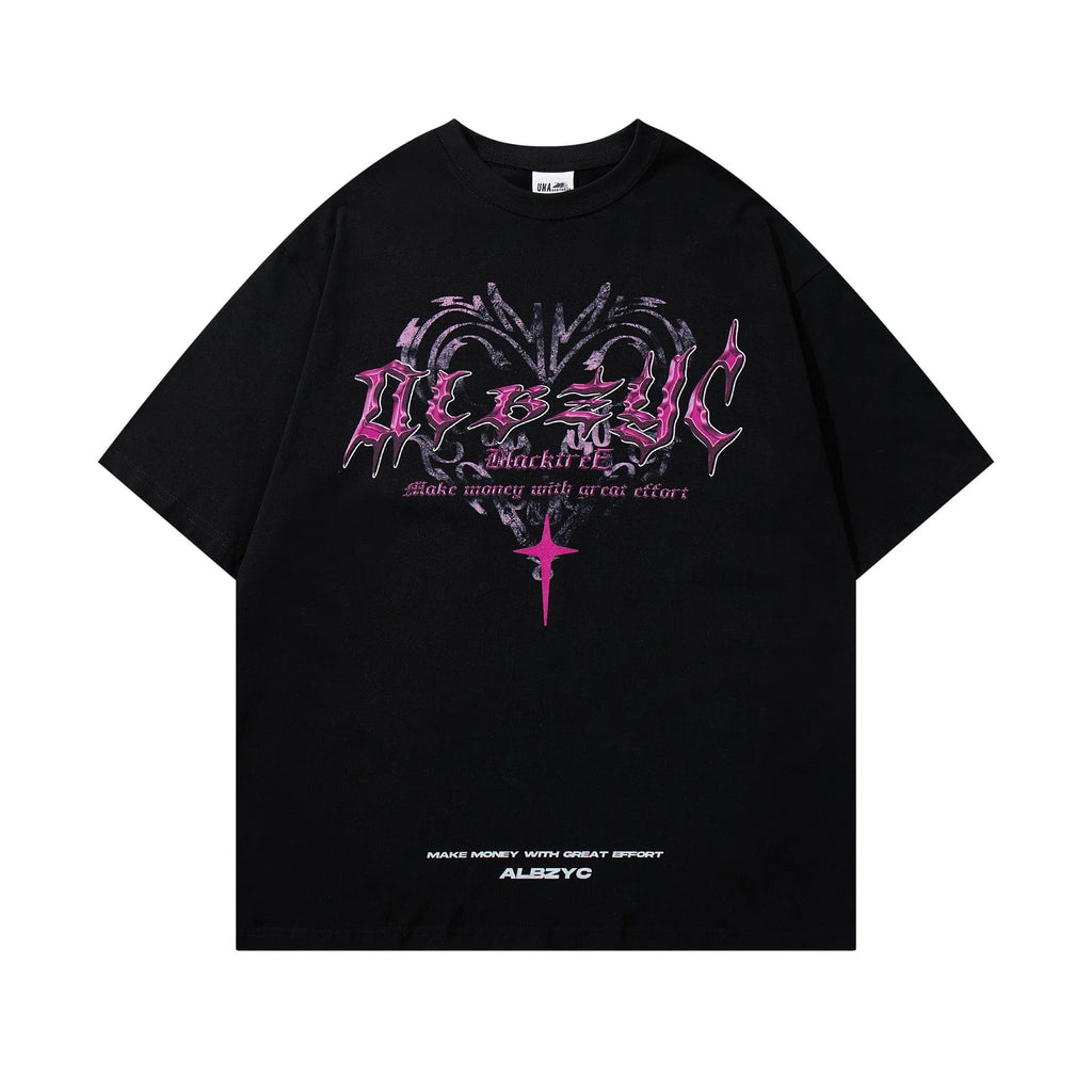 Men's retro printed cotton t-shirt with short sleeves and round neck in black and white options