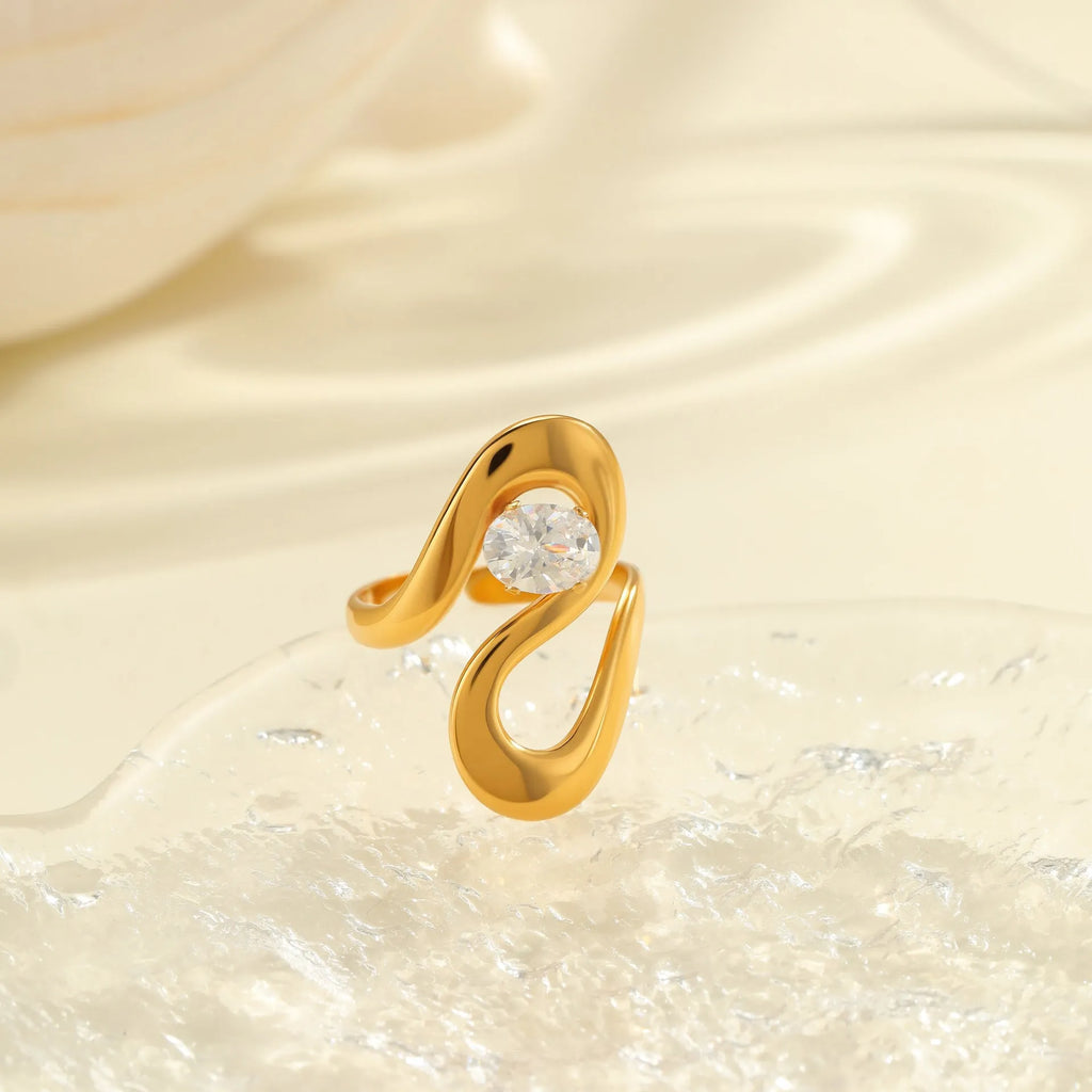 Geometric open mouth zircon ring for women in stainless steel with multiple colour options