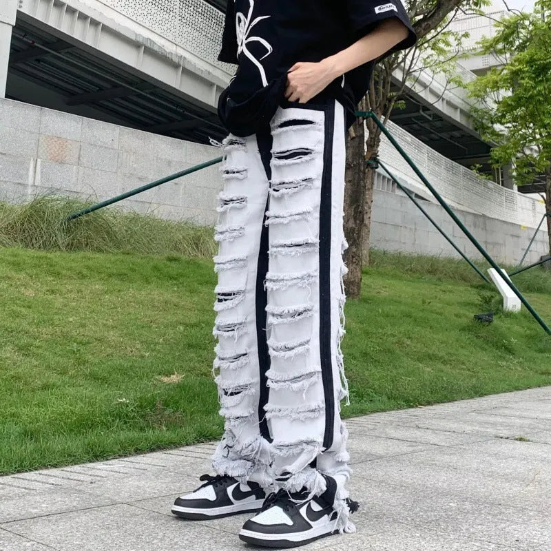 Men's Ripped Jeans Straight Casual Versatile Trousers Mid Waist Zipper Fly Denim Polyester Blend Teenagers Leisure S M L XL 2XL 3XL 4XL Picture Color