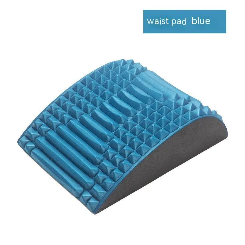 Blue back stretcher pillow for lumbar support with acupressure massage function