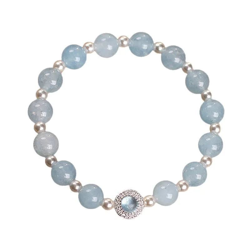 Natural aquamarine crystal bracelet for women in sky blue with original design