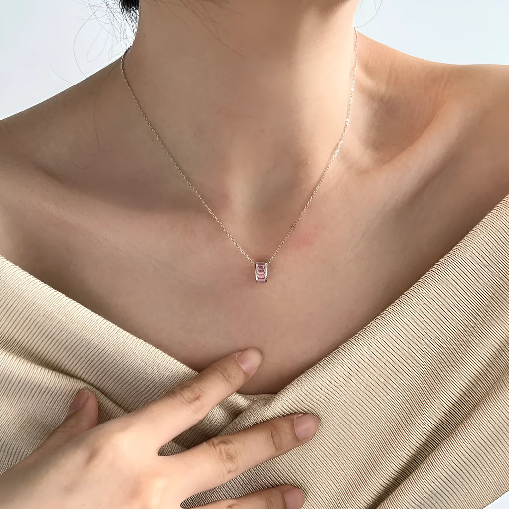 925 silver rectangular zircon necklace with electroplated finish, women's pendant on chain