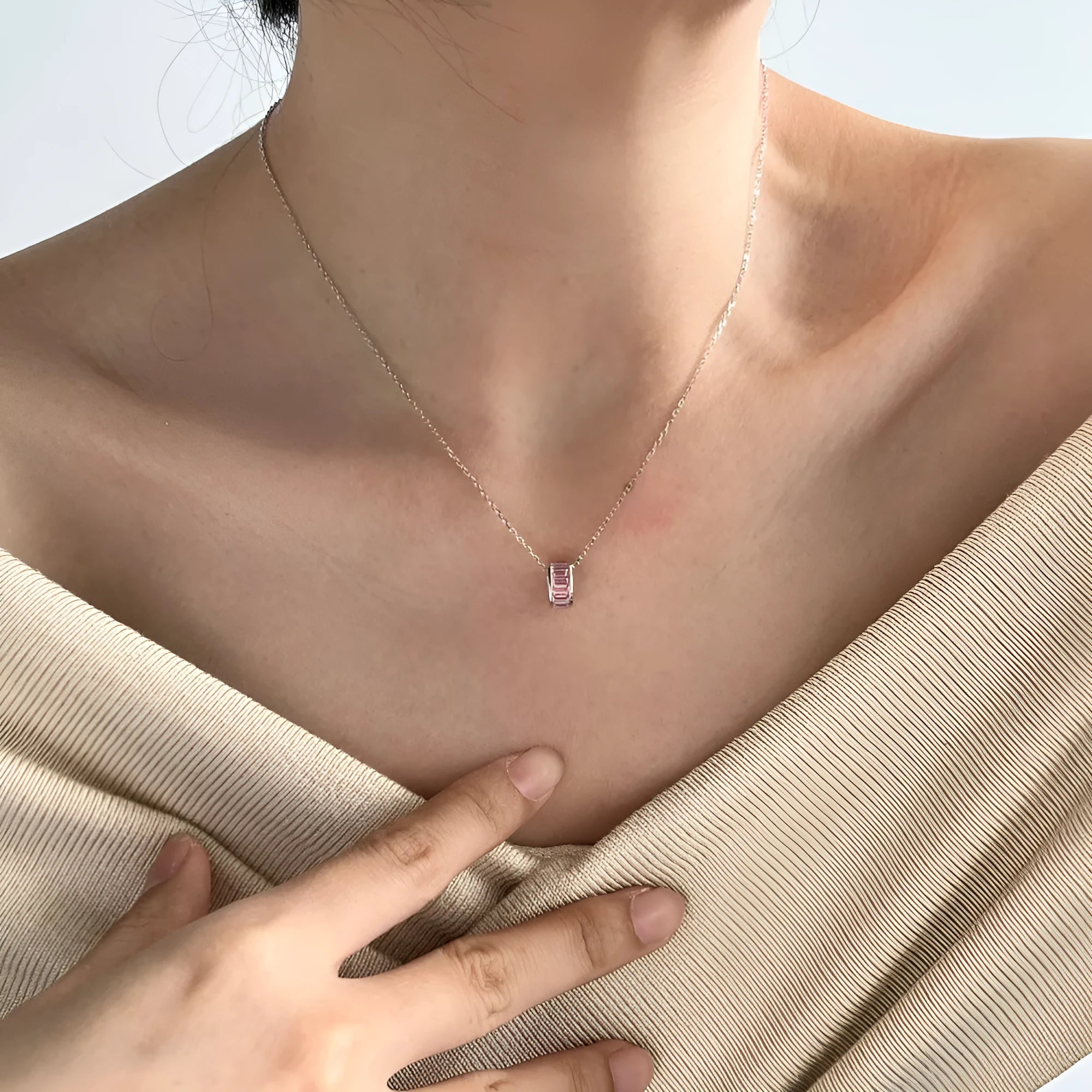 925 silver rectangular zircon necklace with electroplated finish, women's pendant on chain