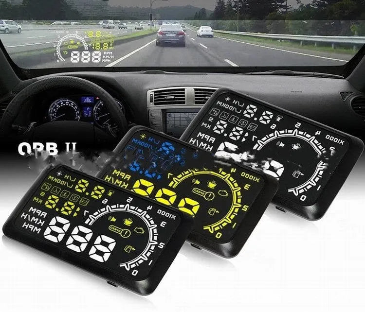 Black ABS head up display with multi-colour screen and data cable for OBD II EUOBD vehicles