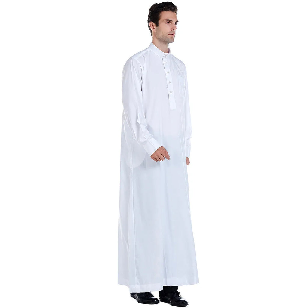Muslim Arab Middle Eastern men's robe in beige with long sleeves, woven polyester fabric